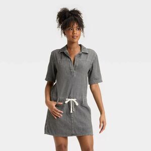 Universal Thread Short Sleeve Drop Waist Drawstring Mini Dress Black XL NWT